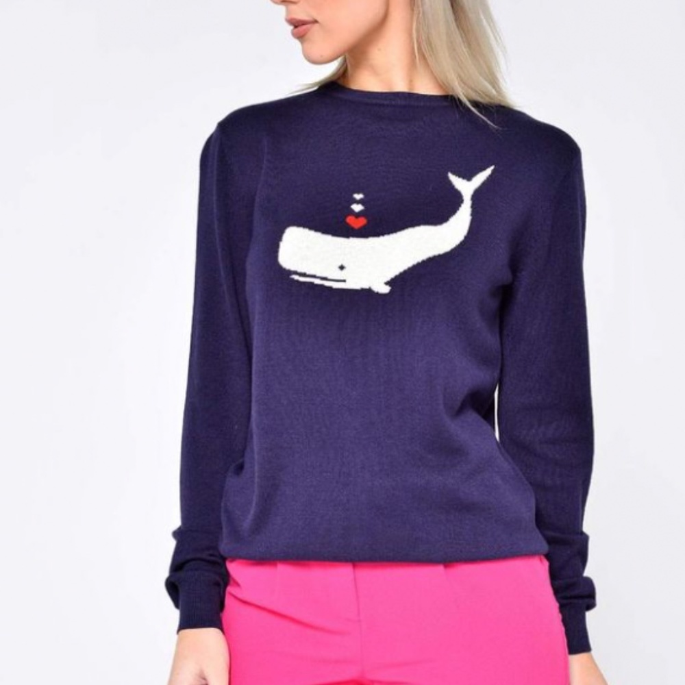 ModCloth Sugarhill Brighton Navy Blue Sweater with Whale ❤️🐳